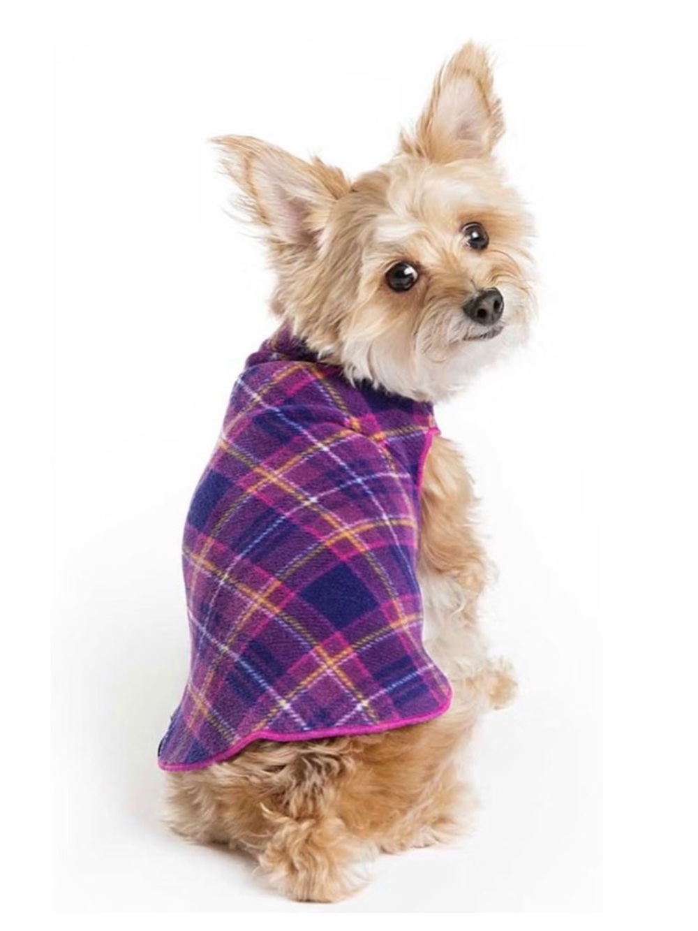 Goldpaw Stretch Fleece Dog Sweater, Mulberry Plaid, Size Large/22